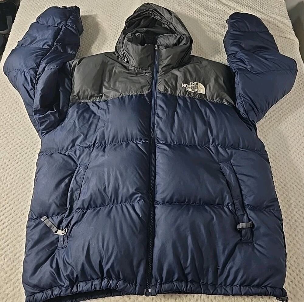 The North Face Mens XL 700 Fill Down Puffer Jacket Navy Blue Black Hooded #0425